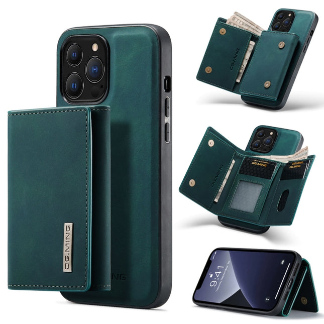 DG.MING M1 Series 3-Fold Multi Card Wallet + Magnetic Shockproof Case with Holder Function For iPhone 13 Pro Max(Green)-garmade.com