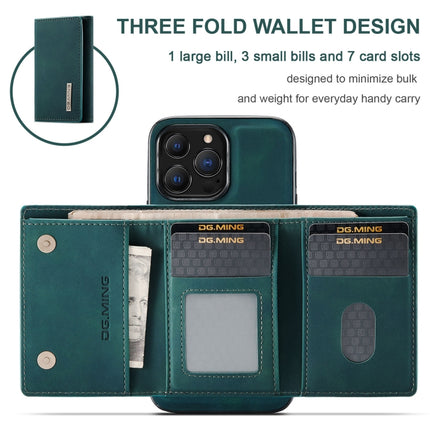 DG.MING M1 Series 3-Fold Multi Card Wallet + Magnetic Shockproof Case with Holder Function For iPhone 13 Pro Max(Green)-garmade.com