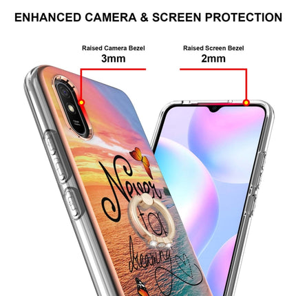 For Xiaomi Redmi 9A Electroplating Pattern IMD TPU Shockproof Case with Rhinestone Ring Holder(Dream Chasing Butterfly)-garmade.com