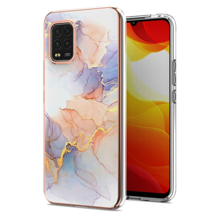 For Xiaomi Mi 10 Lite 5G Electroplating Pattern IMD TPU Shockproof Case with Rhinestone Ring Holder(Milky Way White Marble)-garmade.com