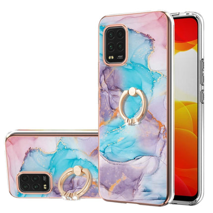 For Xiaomi Mi 10 Lite 5G Electroplating Pattern IMD TPU Shockproof Case with Rhinestone Ring Holder(Milky Way Blue Marble)-garmade.com