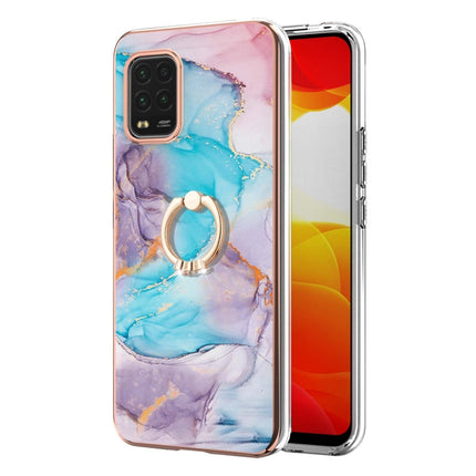 For Xiaomi Mi 10 Lite 5G Electroplating Pattern IMD TPU Shockproof Case with Rhinestone Ring Holder(Milky Way Blue Marble)-garmade.com
