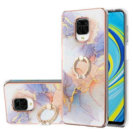 For Xiaomi Redmi Note 9S/Note 9 Pro/Note 9 Pro Max Electroplating Pattern IMD TPU Shockproof Case with Rhinestone Ring Holder(Milky Way White Marble)-garmade.com
