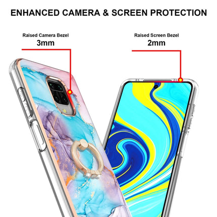 For Xiaomi Redmi Note 9S/Note 9 Pro/Note 9 Pro Max Electroplating Pattern IMD TPU Shockproof Case with Rhinestone Ring Holder(Milky Way Blue Marble)-garmade.com