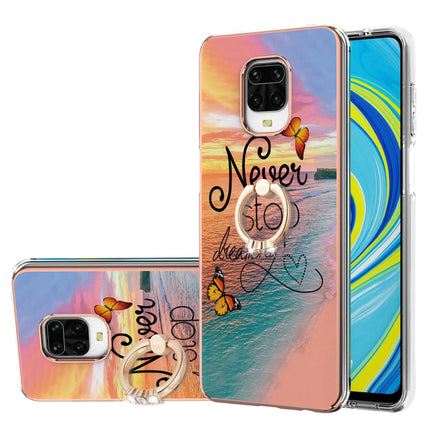 For Xiaomi Redmi Note 9S/Note 9 Pro/Note 9 Pro Max Electroplating Pattern IMD TPU Shockproof Case with Rhinestone Ring Holder(Dream Chasing Butterfly)-garmade.com