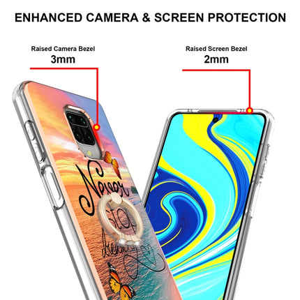 For Xiaomi Redmi Note 9S/Note 9 Pro/Note 9 Pro Max Electroplating Pattern IMD TPU Shockproof Case with Rhinestone Ring Holder(Dream Chasing Butterfly)-garmade.com