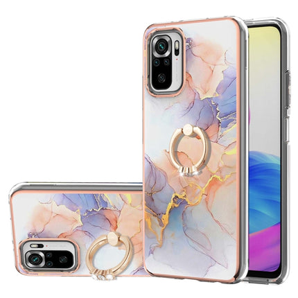 For Xiaomi Redmi Note 10 Electroplating Pattern IMD TPU Shockproof Case with Rhinestone Ring Holder(Milky Way White Marble)-garmade.com