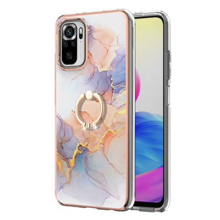 For Xiaomi Redmi Note 10 Electroplating Pattern IMD TPU Shockproof Case with Rhinestone Ring Holder(Milky Way White Marble)-garmade.com