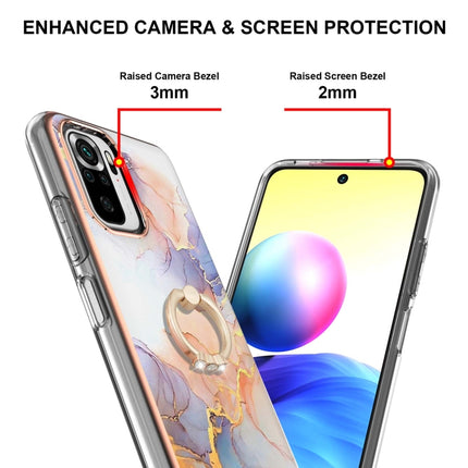 For Xiaomi Redmi Note 10 Electroplating Pattern IMD TPU Shockproof Case with Rhinestone Ring Holder(Milky Way White Marble)-garmade.com
