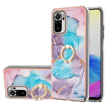 For Xiaomi Redmi Note 10 Electroplating Pattern IMD TPU Shockproof Case with Rhinestone Ring Holder(Milky Way Blue Marble)-garmade.com