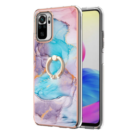 For Xiaomi Redmi Note 10 Electroplating Pattern IMD TPU Shockproof Case with Rhinestone Ring Holder(Milky Way Blue Marble)-garmade.com