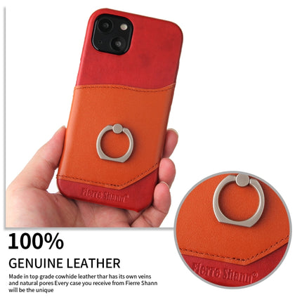 Fierre Shann Oil Wax Texture Genuine Leather Back Cover Case with 360 Degree Rotation Holder & Card Slot For iPhone 13(Red)-garmade.com