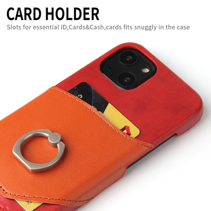 Fierre Shann Oil Wax Texture Genuine Leather Back Cover Case with 360 Degree Rotation Holder & Card Slot For iPhone 13(Red)-garmade.com