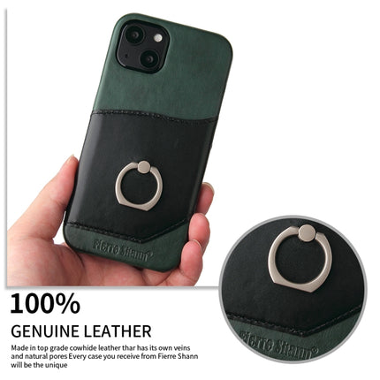 Fierre Shann Oil Wax Texture Genuine Leather Back Cover Case with 360 Degree Rotation Holder & Card Slot For iPhone 13(Black)-garmade.com