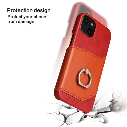 Fierre Shann Oil Wax Texture Genuine Leather Back Cover Case with 360 Degree Rotation Holder & Card Slot For iPhone 13 Mini(Red)-garmade.com