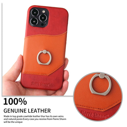 Fierre Shann Oil Wax Texture Genuine Leather Back Cover Case with 360 Degree Rotation Holder & Card Slot For iPhone 13 Pro(Red)-garmade.com