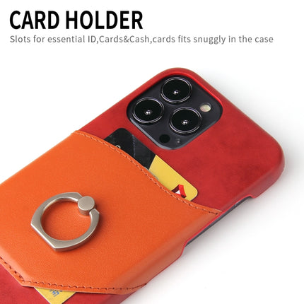 Fierre Shann Oil Wax Texture Genuine Leather Back Cover Case with 360 Degree Rotation Holder & Card Slot For iPhone 13 Pro(Red)-garmade.com