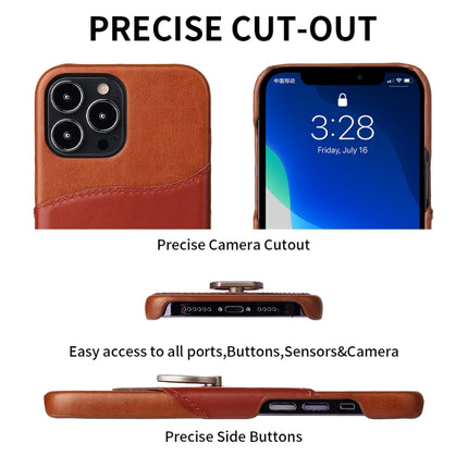 Fierre Shann Oil Wax Texture Genuine Leather Back Cover Case with 360 Degree Rotation Holder & Card Slot For iPhone 13 Pro Max(Brown)-garmade.com