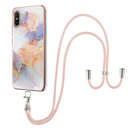 For Xiaomi Redmi 9A Electroplating Pattern IMD TPU Shockproof Case with Neck Lanyard(Milky Way White Marble)-garmade.com