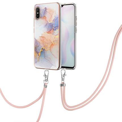For Xiaomi Redmi 9A Electroplating Pattern IMD TPU Shockproof Case with Neck Lanyard(Milky Way White Marble)-garmade.com
