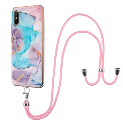 For Xiaomi Redmi 9A Electroplating Pattern IMD TPU Shockproof Case with Neck Lanyard(Milky Way Blue Marble)-garmade.com