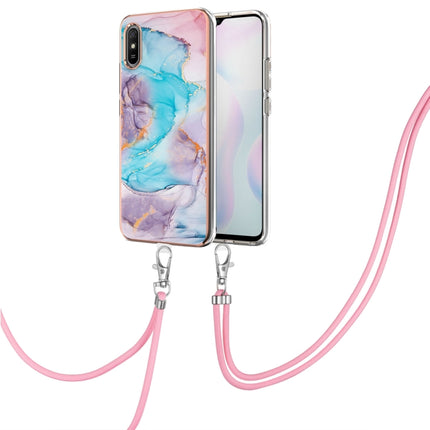 For Xiaomi Redmi 9A Electroplating Pattern IMD TPU Shockproof Case with Neck Lanyard(Milky Way Blue Marble)-garmade.com