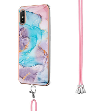 For Xiaomi Redmi 9A Electroplating Pattern IMD TPU Shockproof Case with Neck Lanyard(Milky Way Blue Marble)-garmade.com