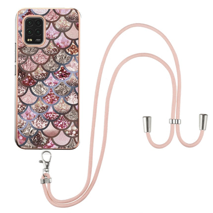For Xiaomi Mi 10 Lite 5G Electroplating Pattern IMD TPU Shockproof Case with Neck Lanyard(Pink Scales)-garmade.com