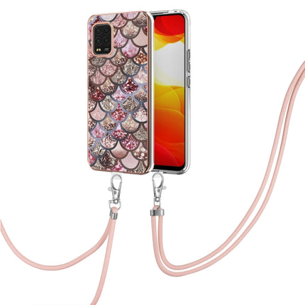 For Xiaomi Mi 10 Lite 5G Electroplating Pattern IMD TPU Shockproof Case with Neck Lanyard(Pink Scales)-garmade.com