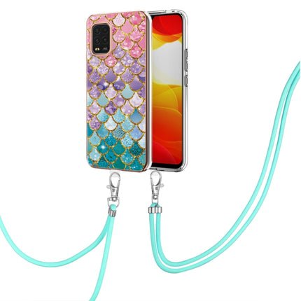 For Xiaomi Mi 10 Lite 5G Electroplating Pattern IMD TPU Shockproof Case with Neck Lanyard(Colorful Scales)-garmade.com
