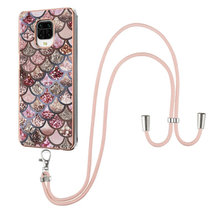 For Xiaomi Redmi Note 9S / Note 9 Pro Electroplating Pattern IMD TPU Shockproof Case with Neck Lanyard(Pink Scales)-garmade.com