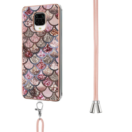For Xiaomi Redmi Note 9S / Note 9 Pro Electroplating Pattern IMD TPU Shockproof Case with Neck Lanyard(Pink Scales)-garmade.com