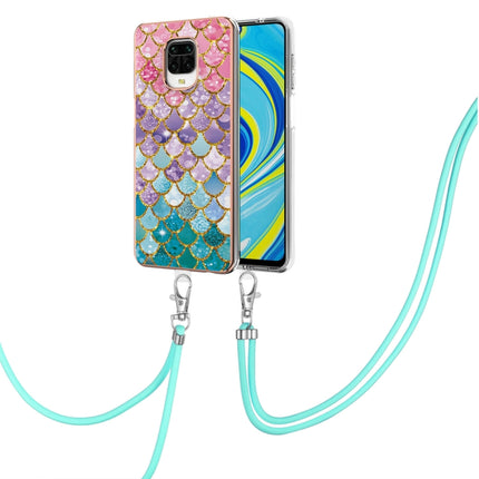 For Xiaomi Redmi Note 9S / Note 9 Pro Electroplating Pattern IMD TPU Shockproof Case with Neck Lanyard(Colorful Scales)-garmade.com