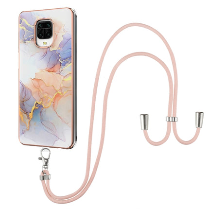 For Xiaomi Redmi Note 9S / Note 9 Pro Electroplating Pattern IMD TPU Shockproof Case with Neck Lanyard(Milky Way White Marble)-garmade.com