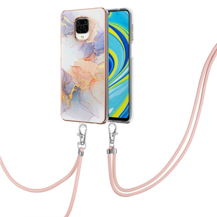 For Xiaomi Redmi Note 9S / Note 9 Pro Electroplating Pattern IMD TPU Shockproof Case with Neck Lanyard(Milky Way White Marble)-garmade.com