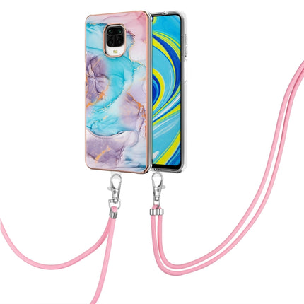 For Xiaomi Redmi Note 9S / Note 9 Pro Electroplating Pattern IMD TPU Shockproof Case with Neck Lanyard(Milky Way Blue Marble)-garmade.com