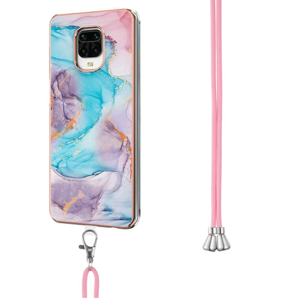 For Xiaomi Redmi Note 9S / Note 9 Pro Electroplating Pattern IMD TPU Shockproof Case with Neck Lanyard(Milky Way Blue Marble)-garmade.com