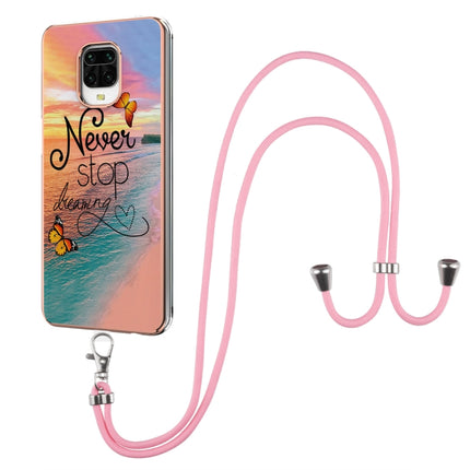 For Xiaomi Redmi Note 9S / Note 9 Pro Electroplating Pattern IMD TPU Shockproof Case with Neck Lanyard(Dream Chasing Butterfly)-garmade.com