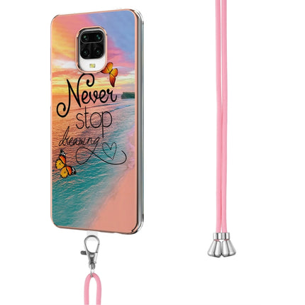 For Xiaomi Redmi Note 9S / Note 9 Pro Electroplating Pattern IMD TPU Shockproof Case with Neck Lanyard(Dream Chasing Butterfly)-garmade.com