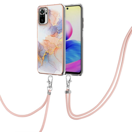 For Xiaomi Redmi Note 10 Electroplating Pattern IMD TPU Shockproof Case with Neck Lanyard(Milky Way White Marble)-garmade.com