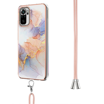 For Xiaomi Redmi Note 10 Electroplating Pattern IMD TPU Shockproof Case with Neck Lanyard(Milky Way White Marble)-garmade.com