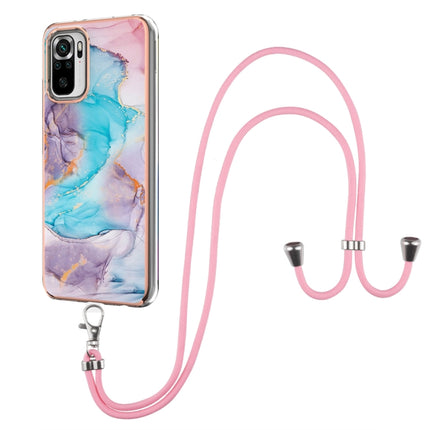 For Xiaomi Redmi Note 10 Electroplating Pattern IMD TPU Shockproof Case with Neck Lanyard(Milky Way Blue Marble)-garmade.com