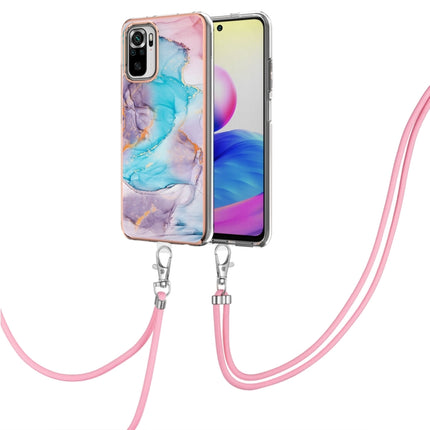 For Xiaomi Redmi Note 10 Electroplating Pattern IMD TPU Shockproof Case with Neck Lanyard(Milky Way Blue Marble)-garmade.com