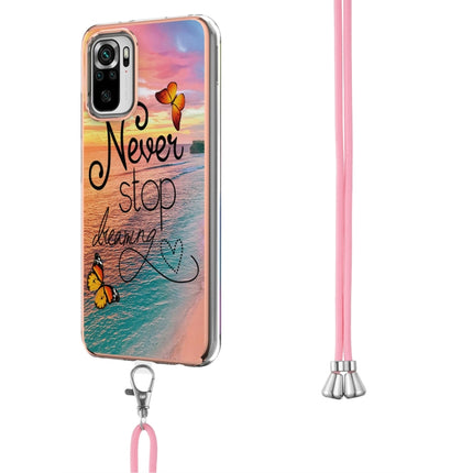 For Xiaomi Redmi Note 10 Electroplating Pattern IMD TPU Shockproof Case with Neck Lanyard(Dream Chasing Butterfly)-garmade.com