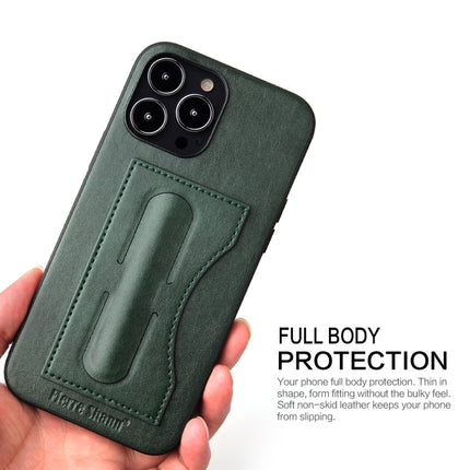 Fierre Shann Full Coverage Protective Leather Case with Holder & Card Slot For iPhone 13(Green)-garmade.com