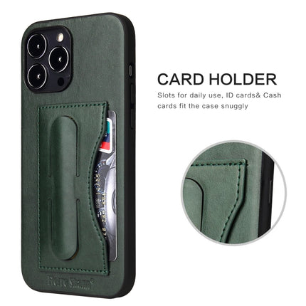 Fierre Shann Full Coverage Protective Leather Case with Holder & Card Slot For iPhone 13(Green)-garmade.com