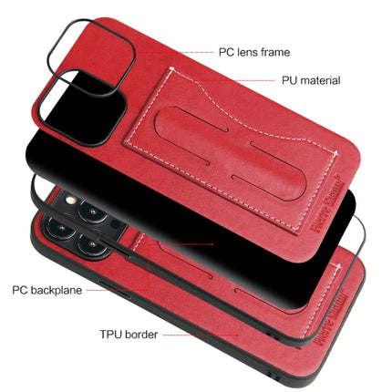 Fierre Shann Full Coverage Protective Leather Case with Holder & Card Slot For iPhone 13(Red)-garmade.com