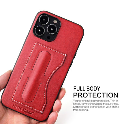 Fierre Shann Full Coverage Protective Leather Case with Holder & Card Slot For iPhone 13(Red)-garmade.com