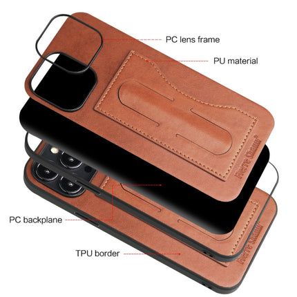 Fierre Shann Full Coverage Protective Leather Case with Holder & Card Slot For iPhone 13(Brown)-garmade.com