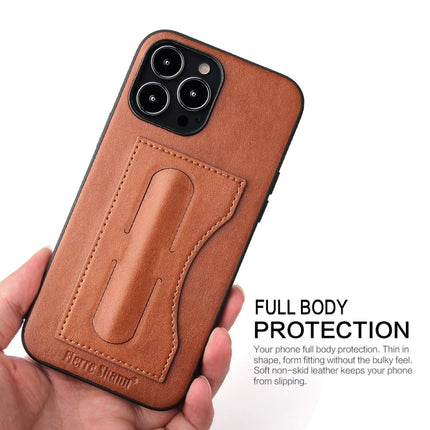 Fierre Shann Full Coverage Protective Leather Case with Holder & Card Slot For iPhone 13(Brown)-garmade.com